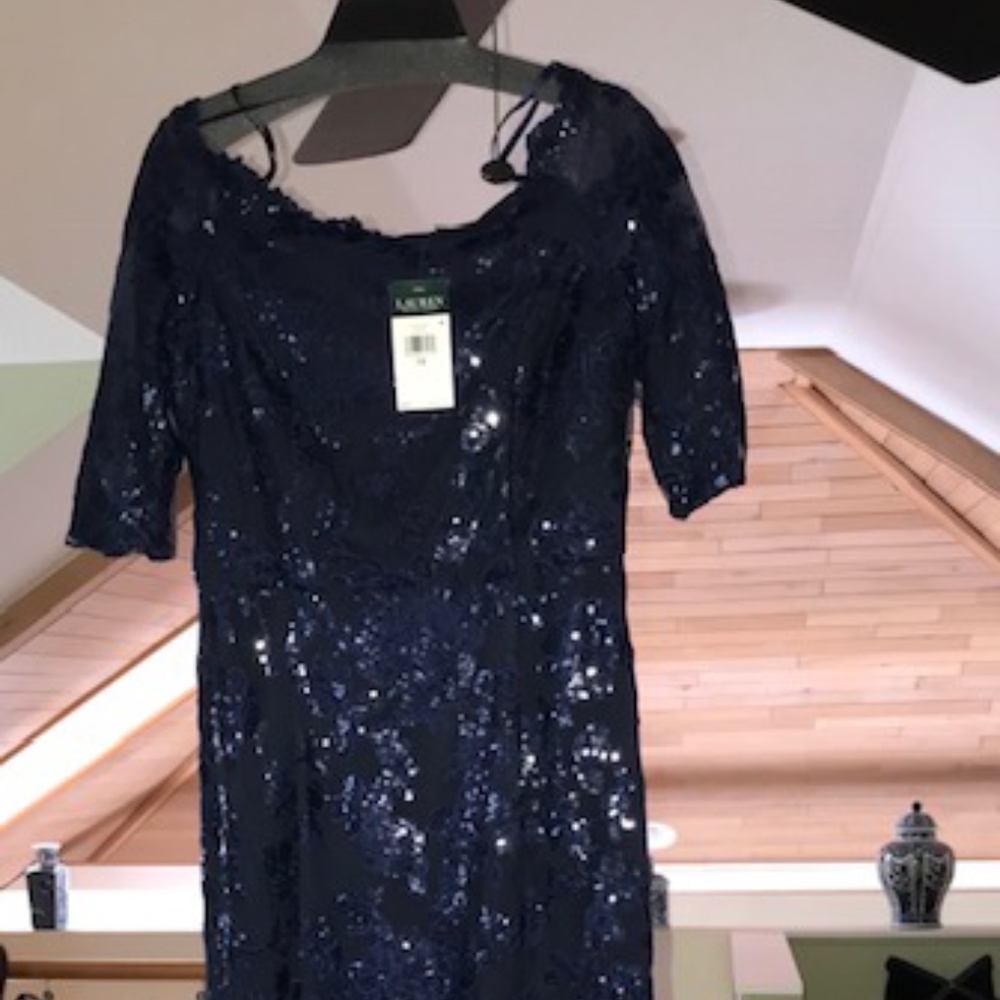 NWT Ralph Lauren Navy off the shoulder gown